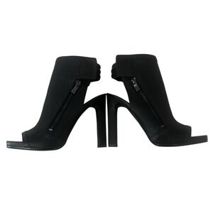 Nine West‎ Tiptoe Ankle Booties SZ 6 Black Leather Zipper Open Toe Goth Rocker